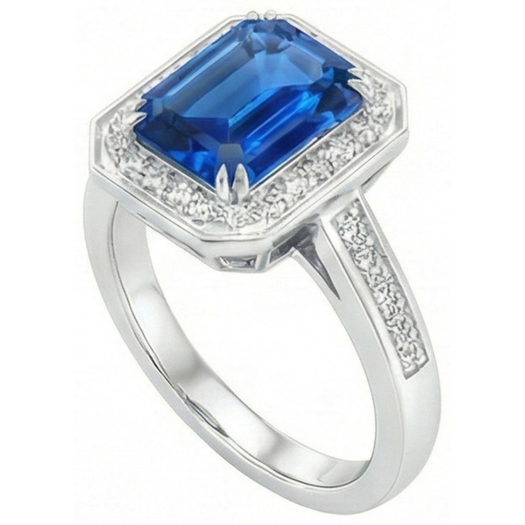 Bague diamants saphir du Sri Lanka de 3.40 ct en or blanc 14K