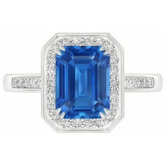 Bague diamants saphir du Sri Lanka de 3.40 ct en or blanc 14K