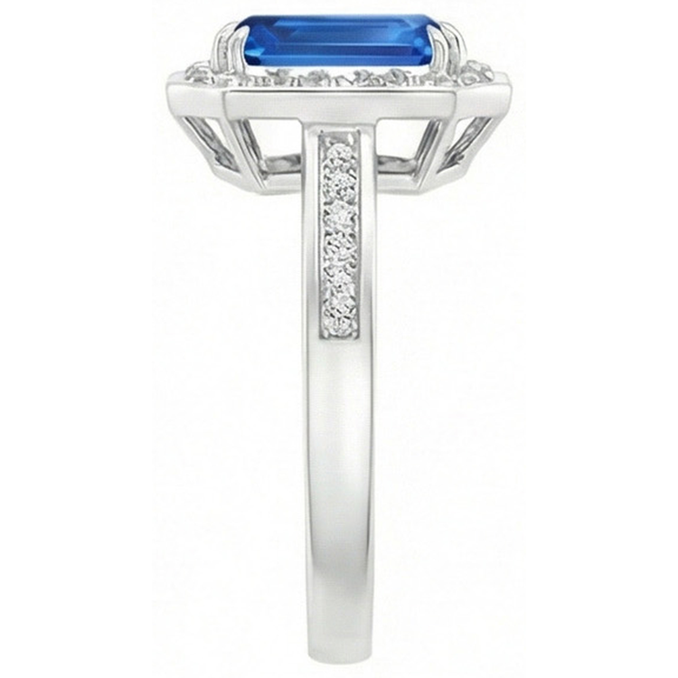 Bague diamants saphir du Sri Lanka de 3.40 ct en or blanc 14K