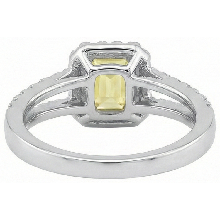 Bague diamants saphir jaune 4 ct émeraude et Coupe Ronde en or blanc 14K