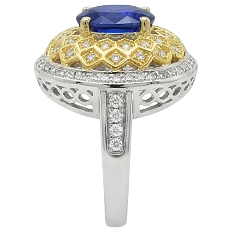 Bague diamants tanzanite ovale étincelant de 3.11 ct en or deux tons