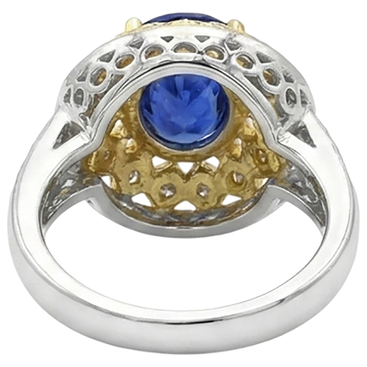 Bague diamants tanzanite ovale étincelant de 3.11 ct en or deux tons