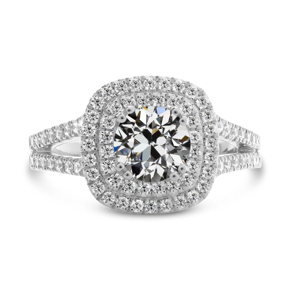 Bague double halo Réel diamant taille ancienne tige fendue en or 14 carats 6 carats