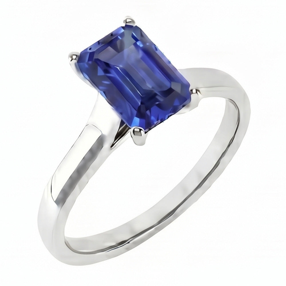 Bague émeraude Solitaire 2 Carats Or Blanc Saphir Ceylan