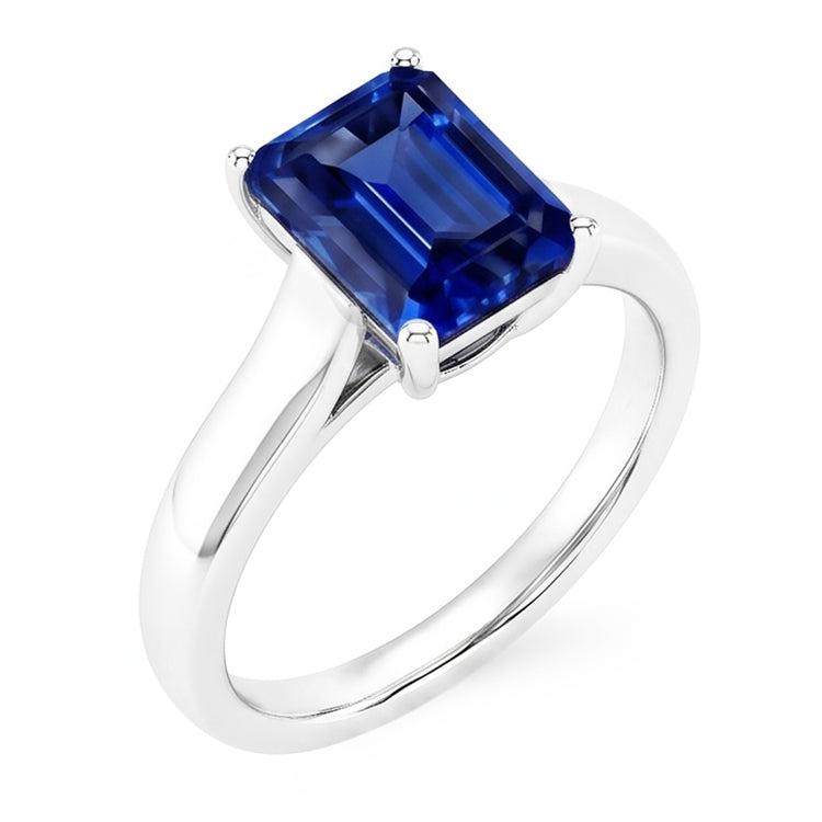 Bague émeraude Solitaire 2 Carats Or Blanc Saphir Ceylan