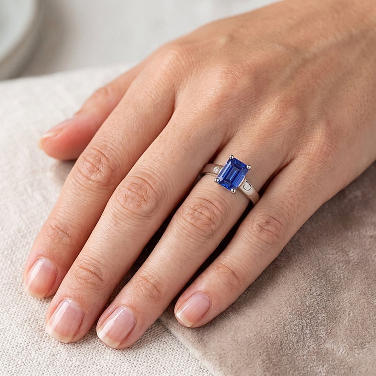 Bague émeraude Solitaire 2 Carats Or Blanc Saphir Ceylan