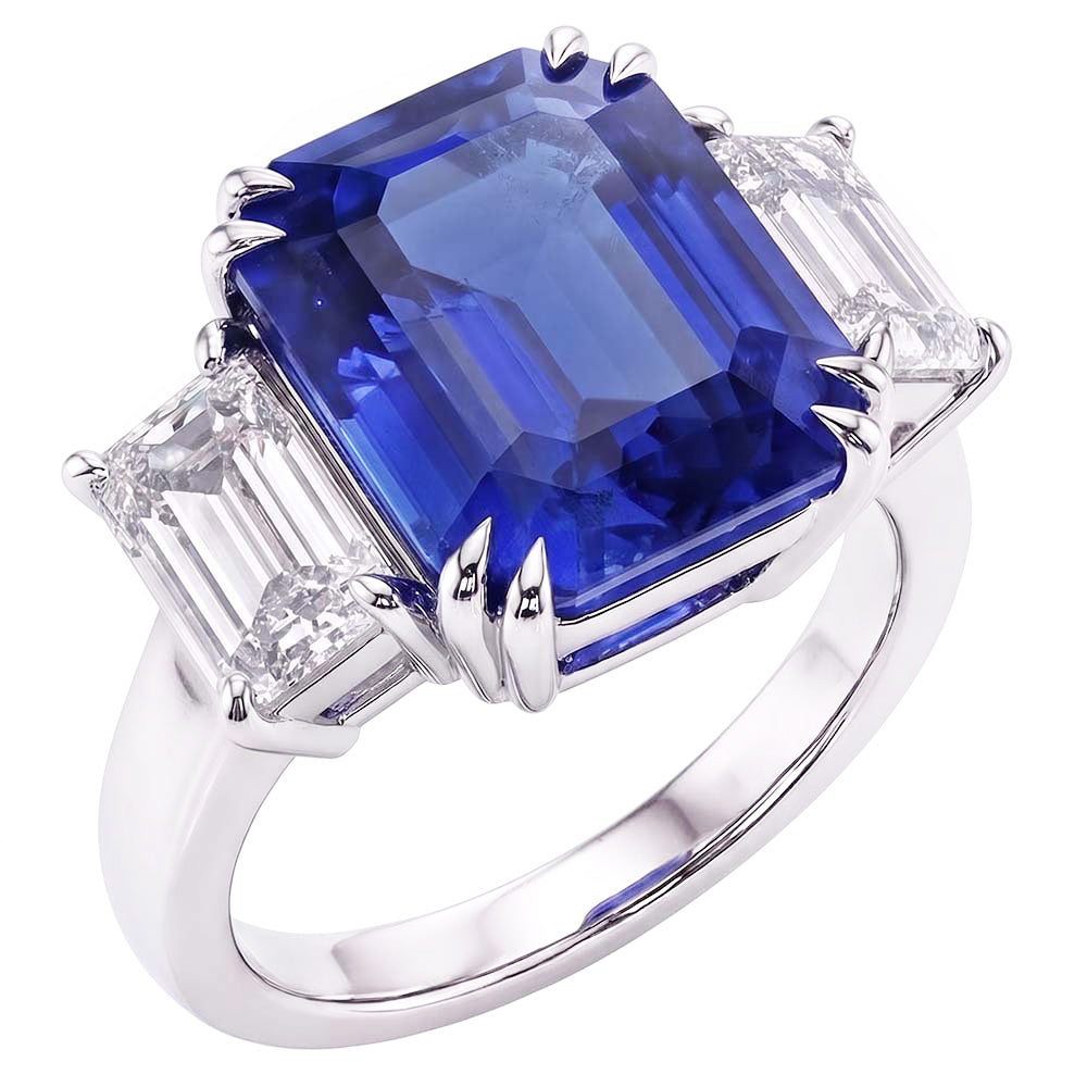 Bague émeraude Trois Pierres Saphir Bleu 3.50 Carats Bijoux Femme
