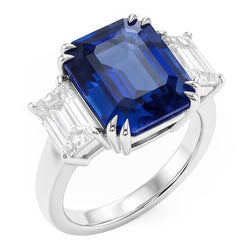 Bague émeraude Trois Pierres Saphir Bleu 3.50 Carats Bijoux Femme