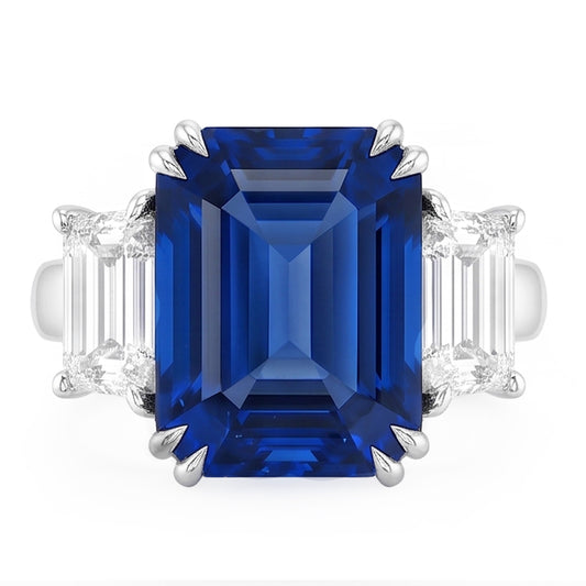 Bague émeraude Trois Pierres Saphir Bleu 3.50 Carats Bijoux Femme