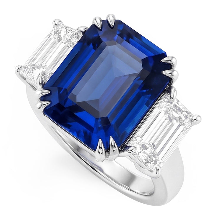 Bague émeraude Trois Pierres Saphir Bleu 3.50 Carats Bijoux Femme