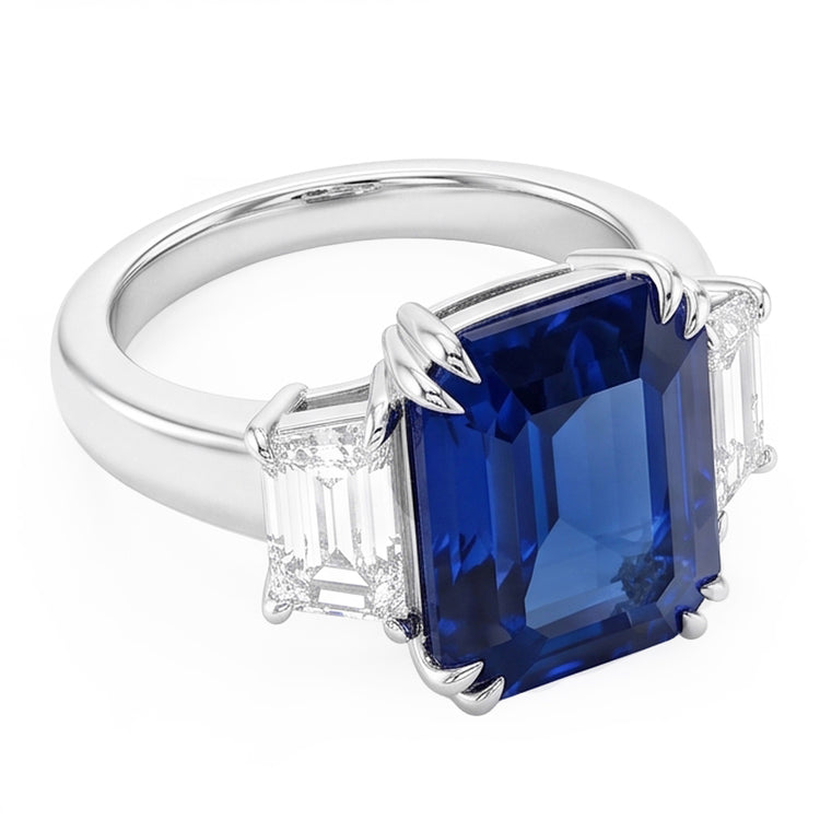Bague émeraude Trois Pierres Saphir Bleu 3.50 Carats Bijoux Femme
