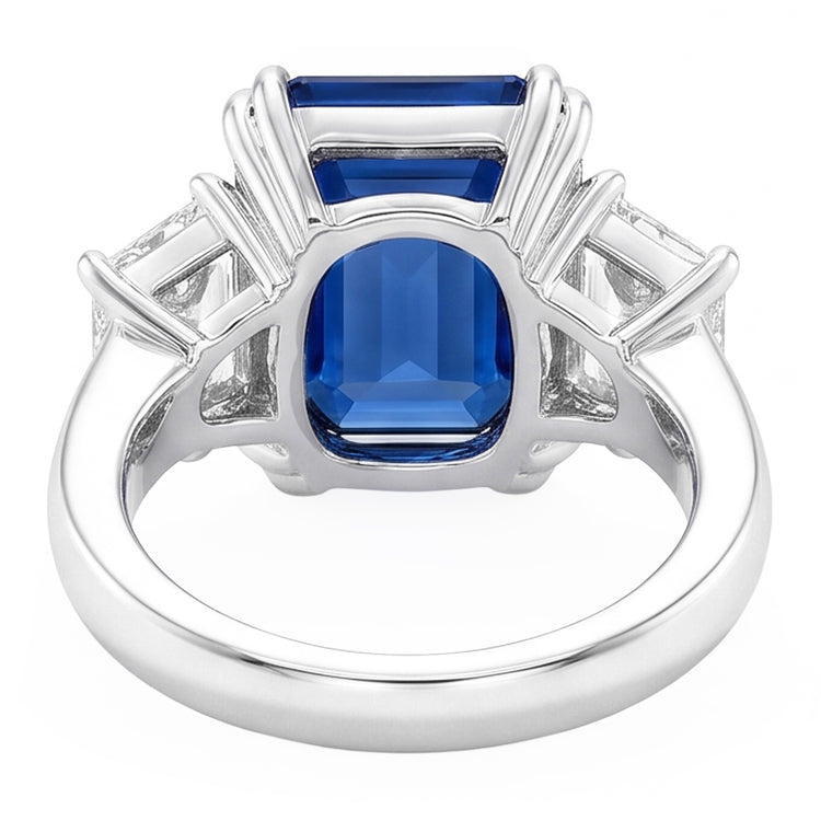 Bague émeraude Trois Pierres Saphir Bleu 3.50 Carats Bijoux Femme