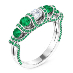 Bague émeraude avec diamants ronds de style unique 3.90 carats