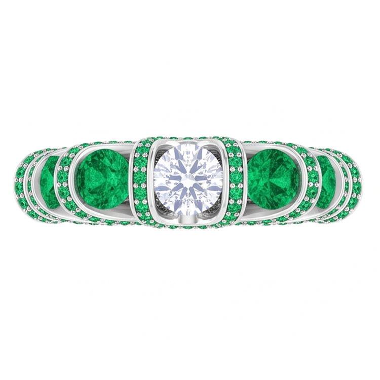 Bague émeraude avec diamants ronds de style unique 3.90 carats