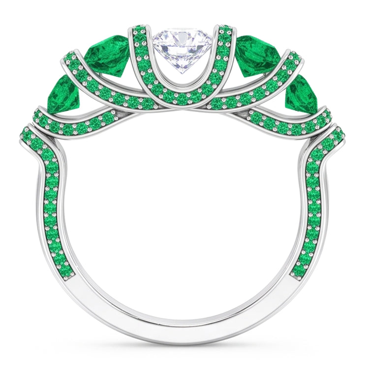 Bague émeraude avec diamants ronds de style unique 3.90 carats