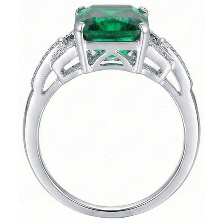 Bague émeraude verte et diamants 10.70 carats sertie de griffes WG 14K