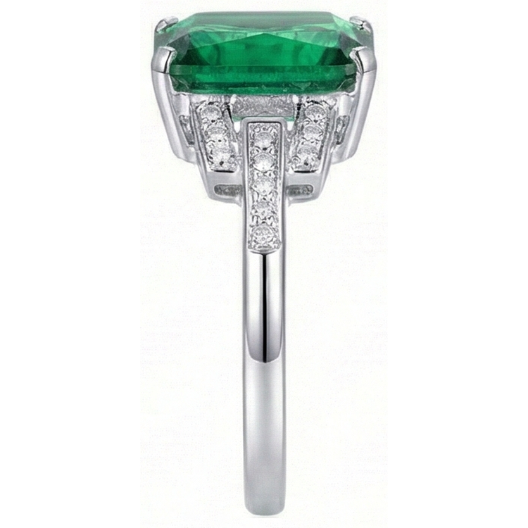 Bague émeraude verte et diamants 10.70 carats sertie de griffes WG 14K