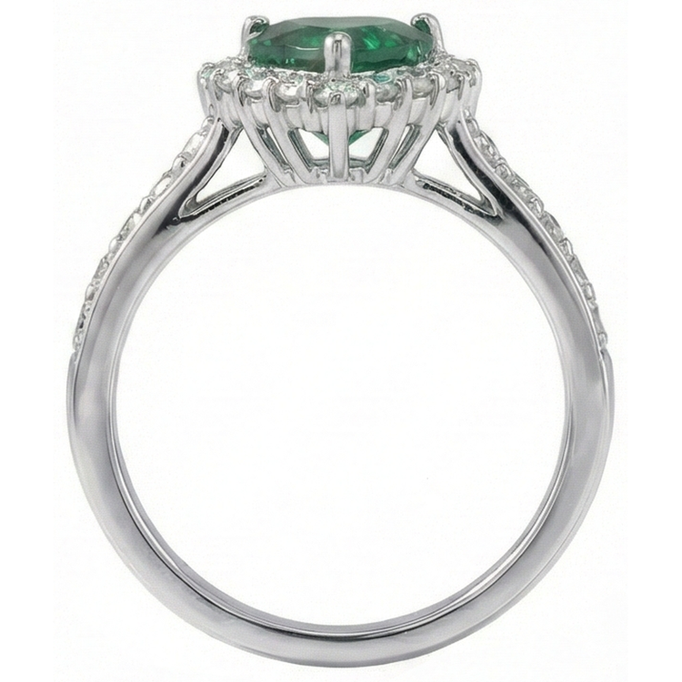 Bague émeraude verte et diamants taille coeur 5 carats blanc 14K