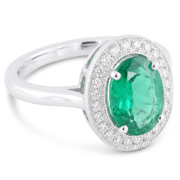 Bague émeraude verte et halo de diamants