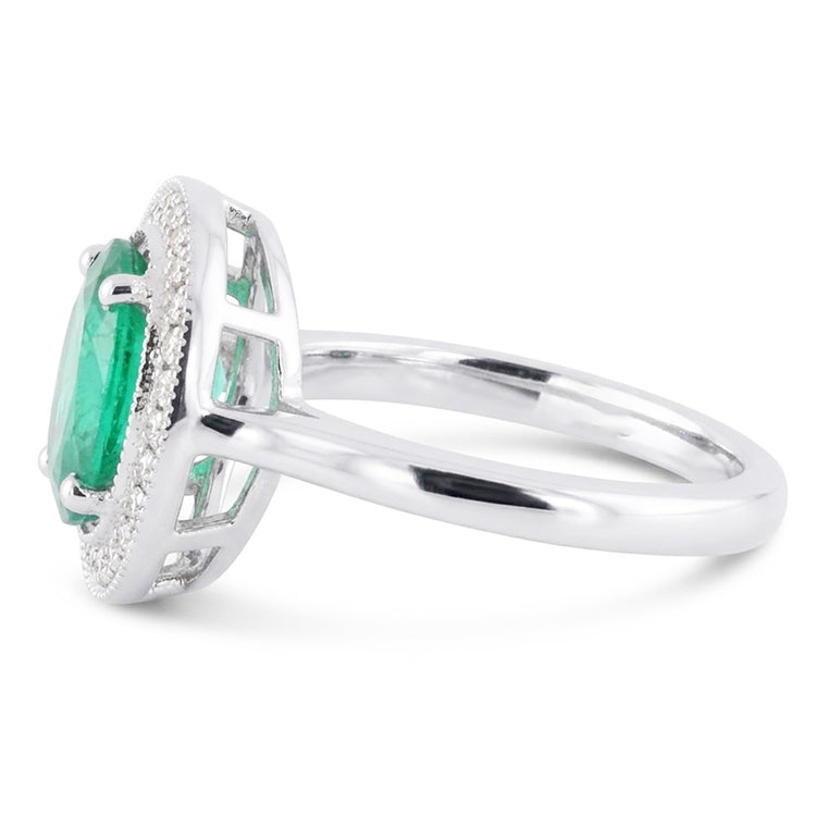 Bague émeraude verte et halo de diamants