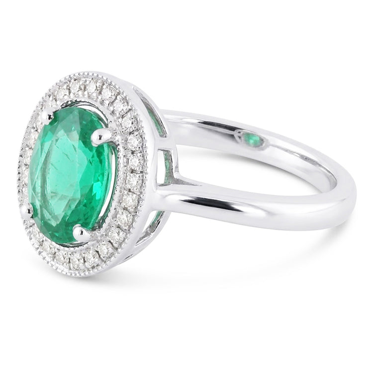 Bague émeraude verte et halo de diamants