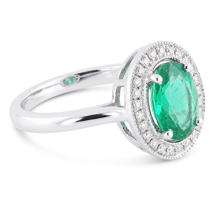 Bague émeraude verte et halo de diamants