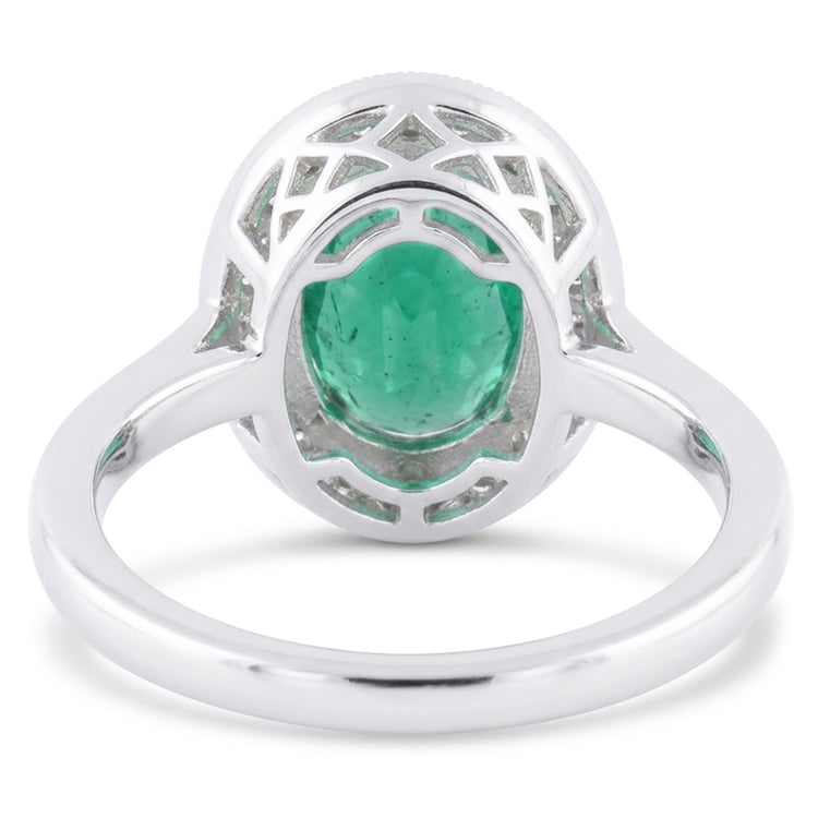 Bague émeraude verte et halo de diamants