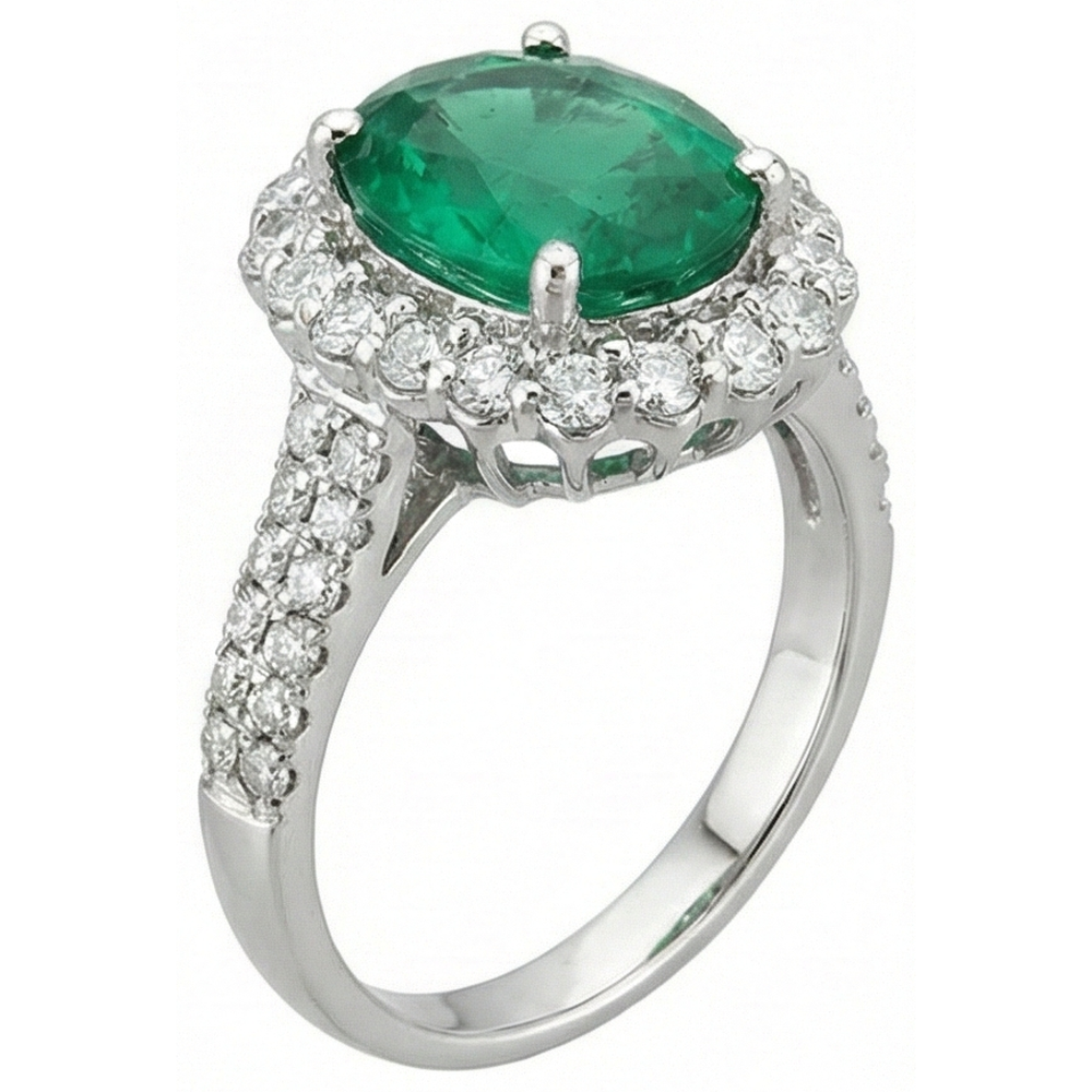 naturel oval émeraude 3.25carats bague angle de côté