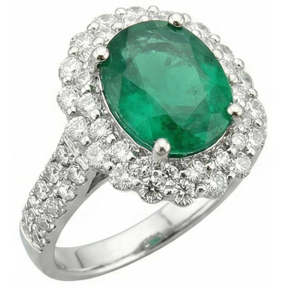 naturel oval émeraude 3.25carats bague détail rapproché
