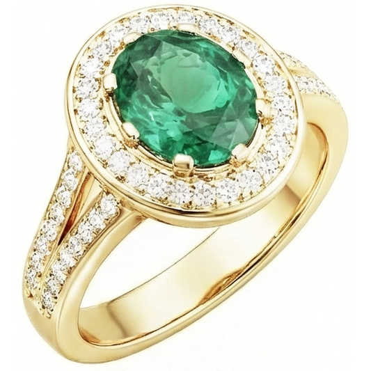 Bague émeraude verte ovale de 3.5 ct avec halo de diamants
