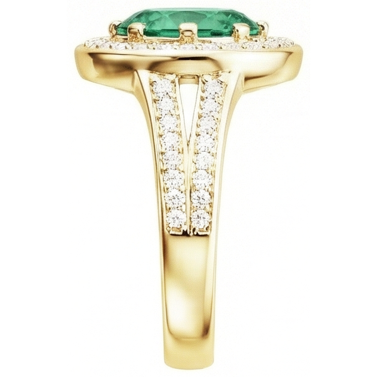 Bague émeraude verte ovale de 3.5 ct avec halo de diamants