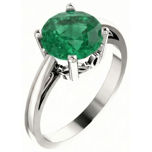 Bague émeraude verte ronde 12 carats en or blanc 14k