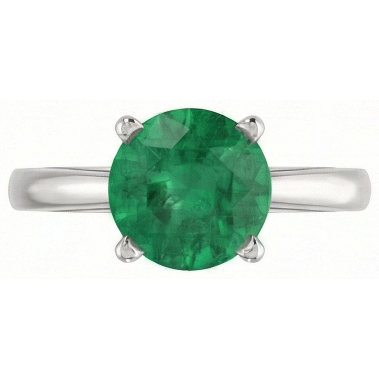 Bague émeraude verte ronde 12 carats en or blanc 14k