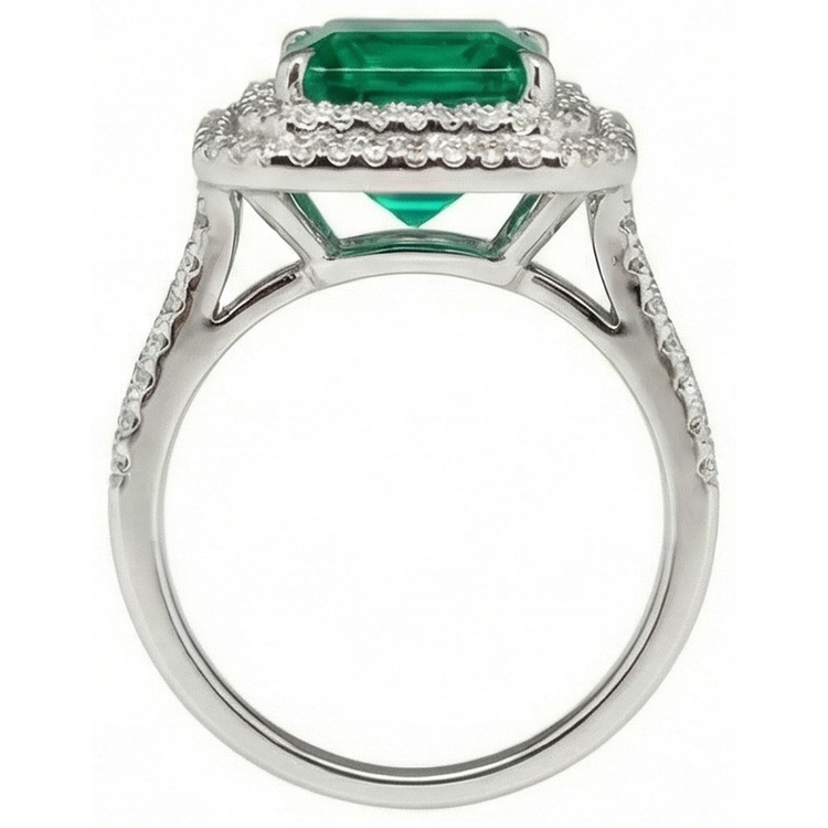 Bague émeraude verte taille princesse 10 ct avec diamant