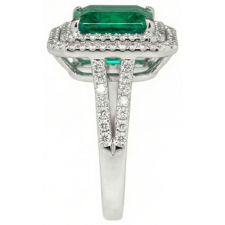 Bague émeraude verte taille princesse 10 ct avec diamant