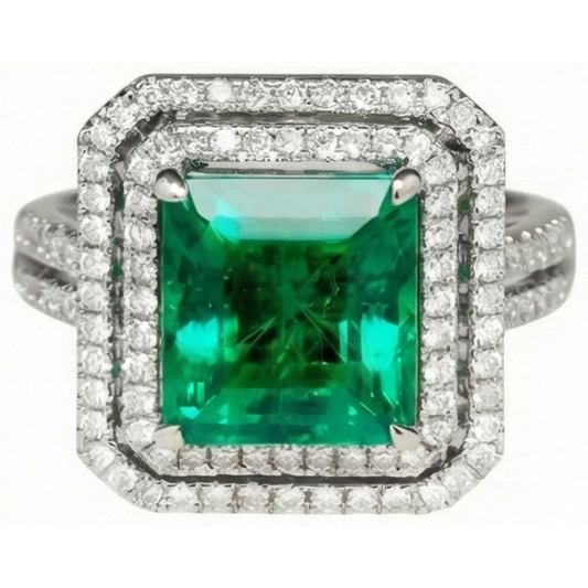 Bague émeraude verte taille princesse 10 ct avec diamant