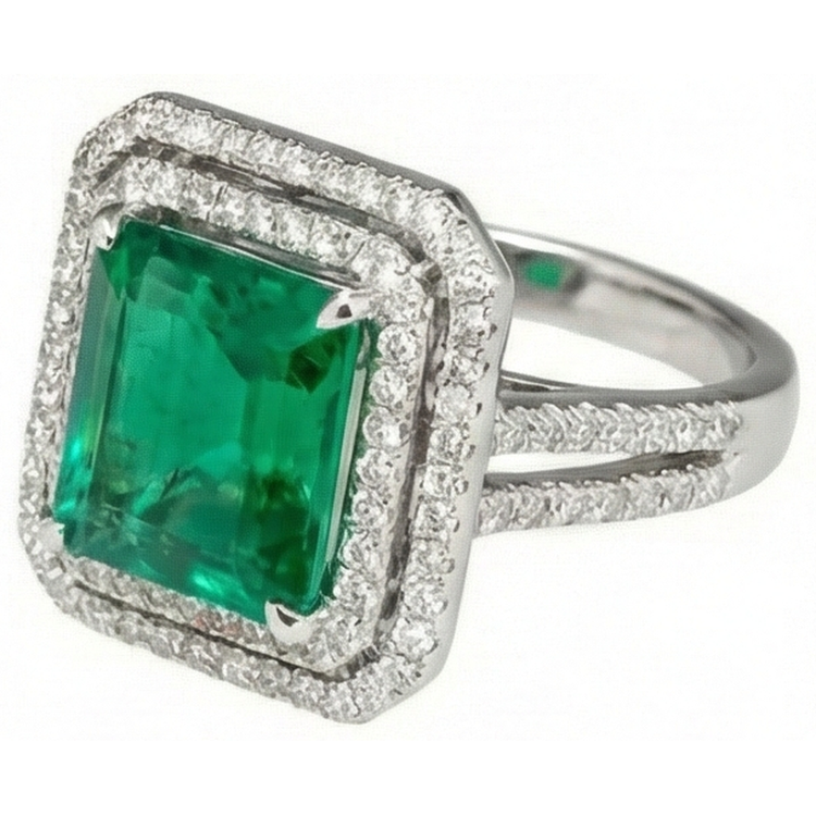 Bague émeraude verte taille princesse 10 ct avec diamant