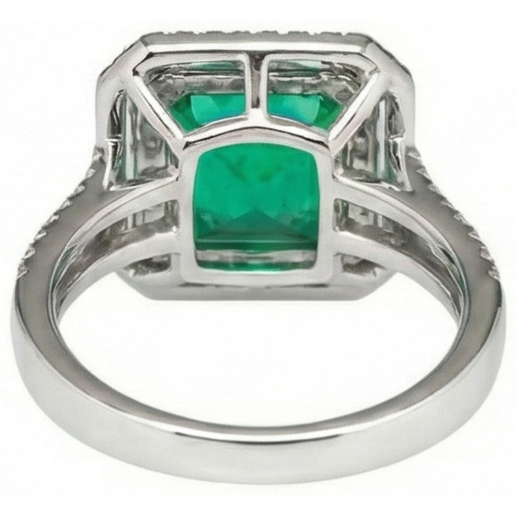 Bague émeraude verte taille princesse 10 ct avec diamant