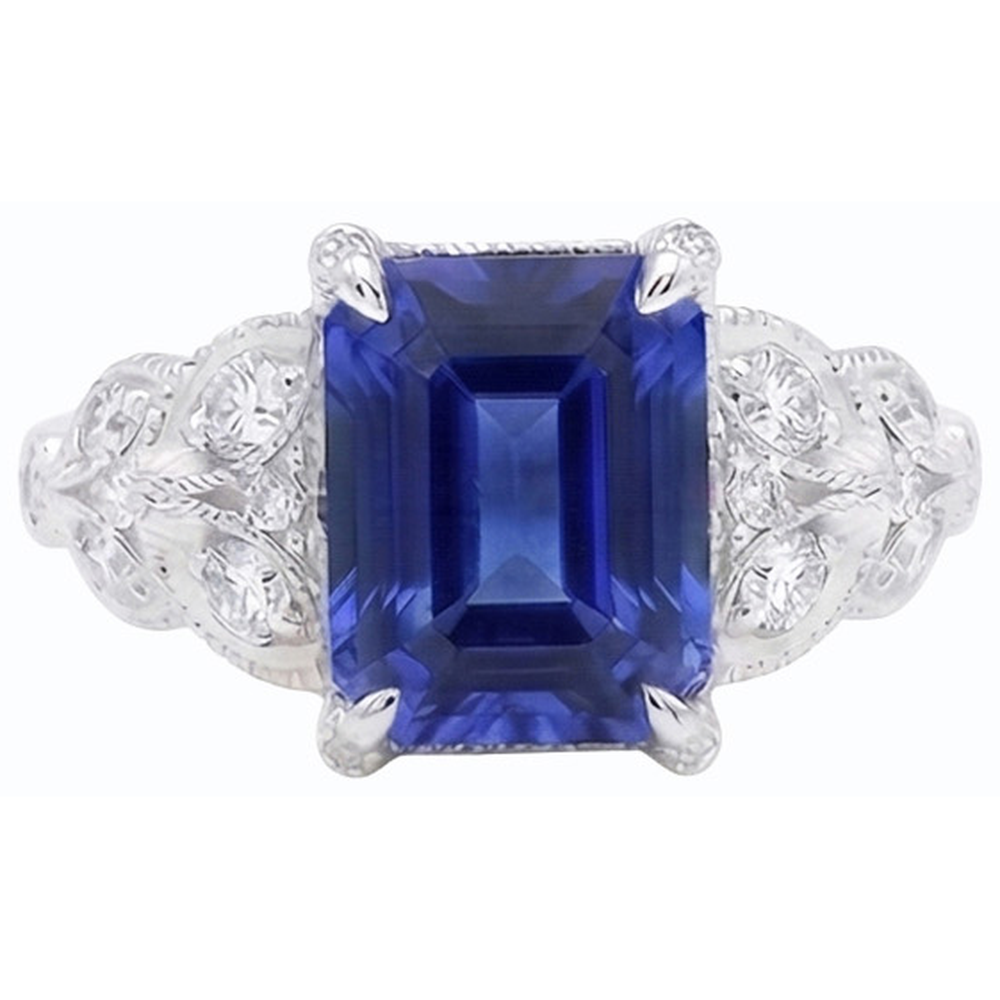 naturel round saphir 3.50carats bague angle de côté