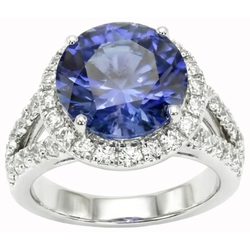 Bague en Diamant Coupe Ronde Avec Saphir Bleu de Ceylan Or Bijoux