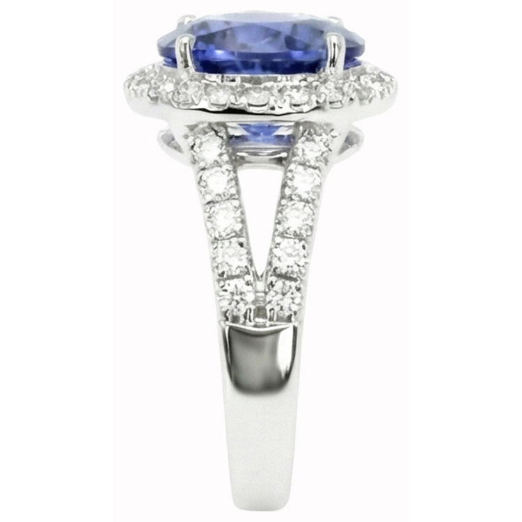 Bague en Diamant Coupe Ronde Avec Saphir Bleu de Ceylan Or Bijoux