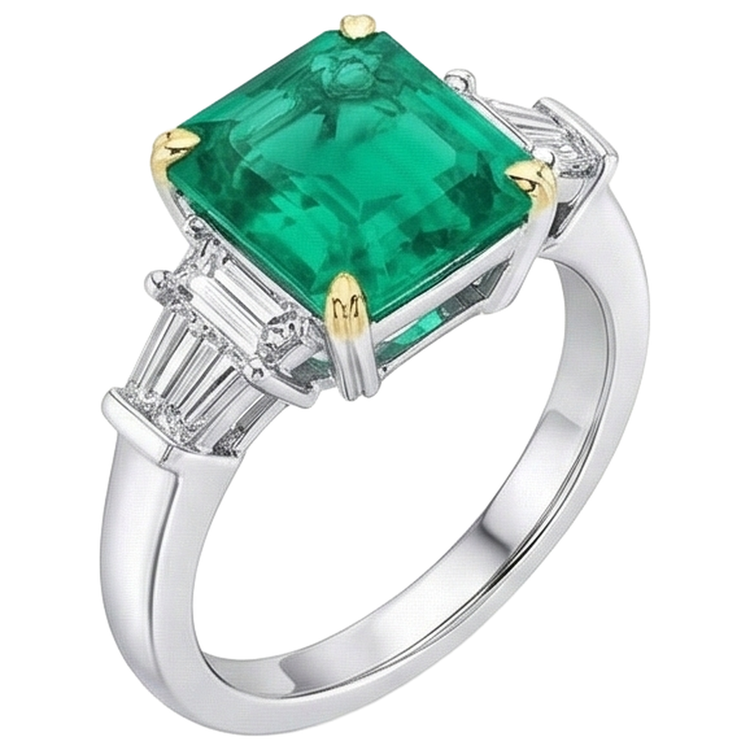 Bague en Diamant Extrait de Terre Taille Asscher Emeraude Verte Naturelle Pour Femmes