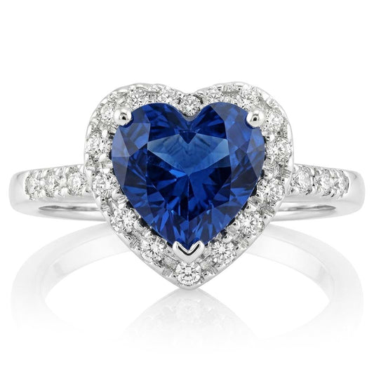 Bague en Diamant Rond Avec Saphir Bleu de Ceylan En Or