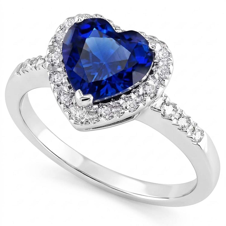Bague en Diamant Rond Avec Saphir Bleu de Ceylan En Or
