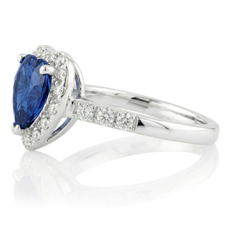 Bague en Diamant Rond Avec Saphir Bleu de Ceylan En Or