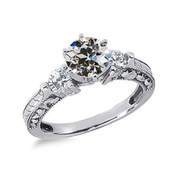 Bague en Réel diamant taille ancienne avec 3 pierres de style vintage 1.75 carats