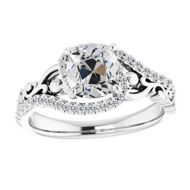 Bague en Réel diamant taille ancienne ronde et coussin de style vintage 6 carats