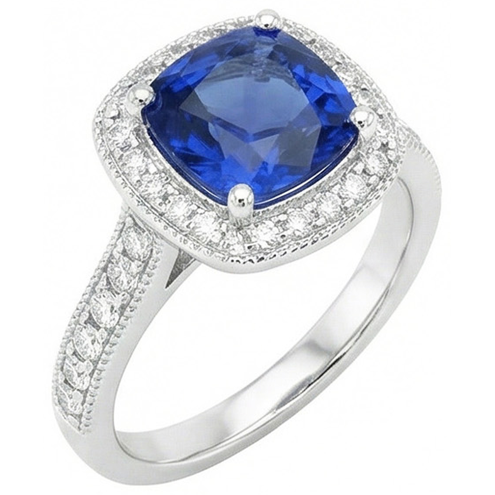 naturel cushion diamant 3.70carats bague vue de face