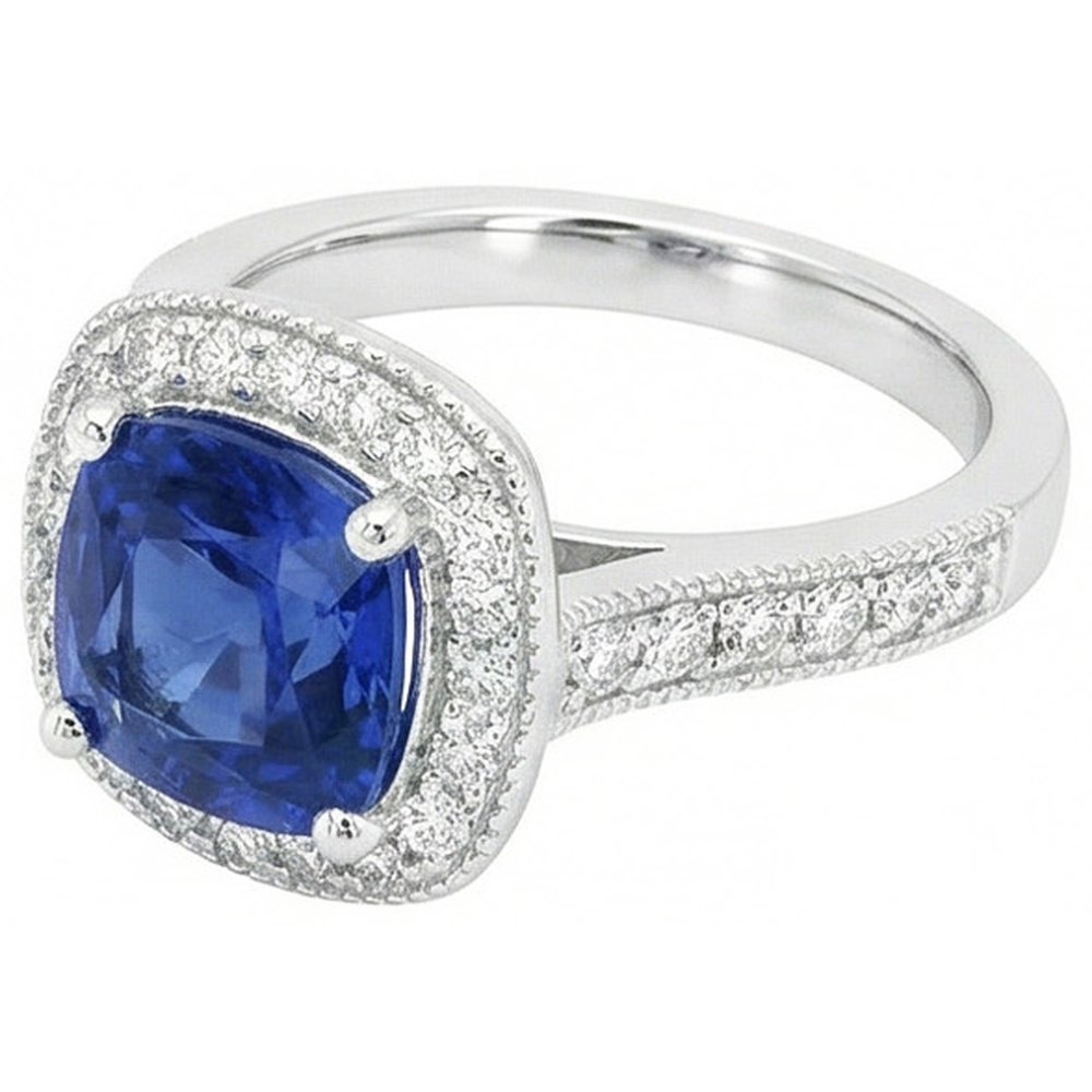 naturel cushion diamant 3.70carats bague détail rapproché