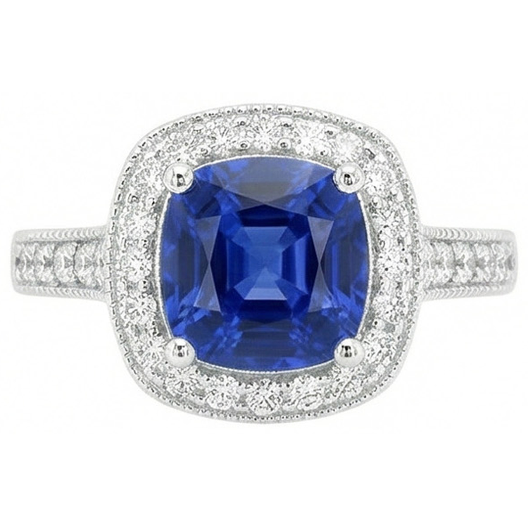 naturel cushion diamant 3.70carats bague angle de côté
